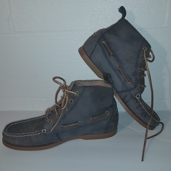 Polo Ralph Lauren Men's Size 9 Leather Lace Up Boots High Top Boat Shoes Gray - Picture 1 of 11